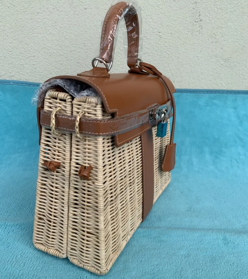 Handmade Rattan Straw Crossbody Bag