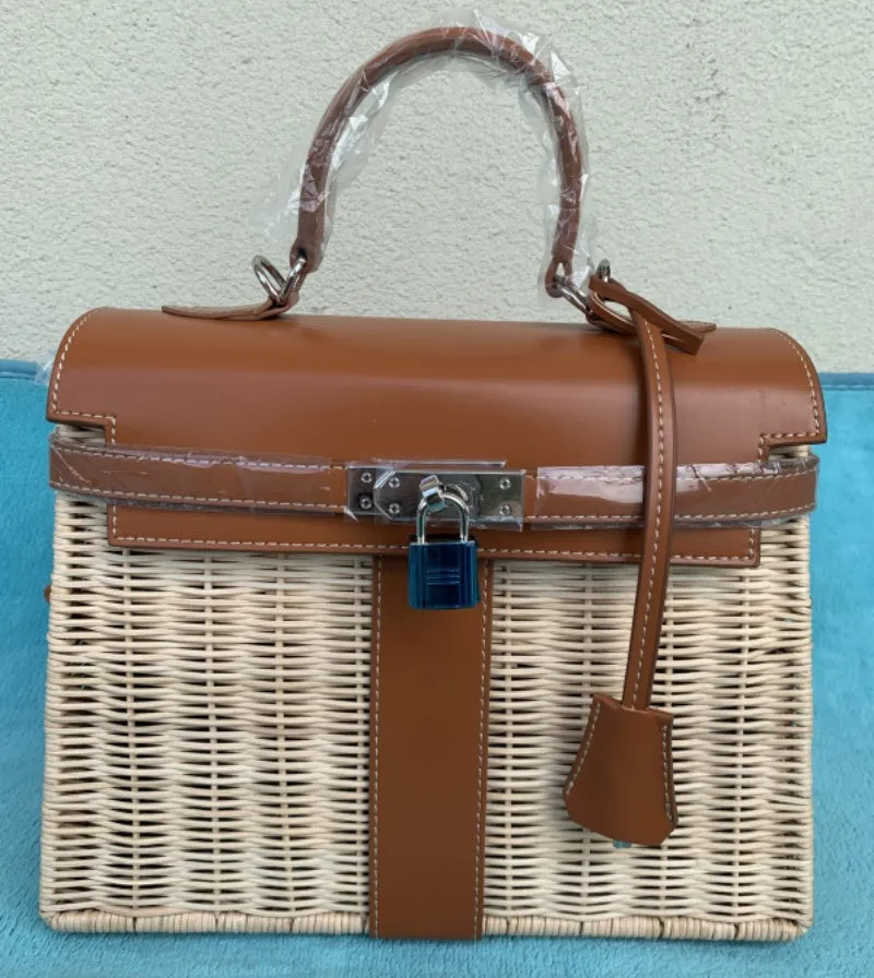 Handmade Rattan Straw Crossbody Bag