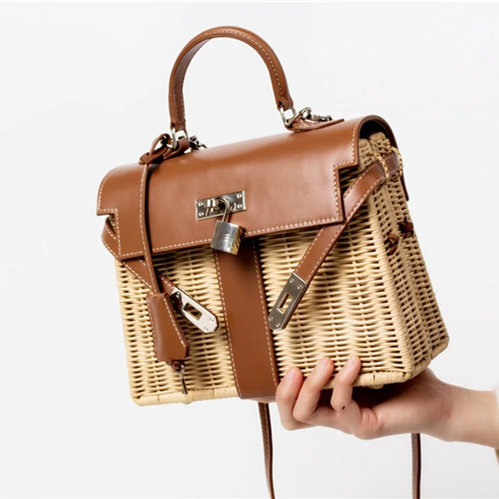 Handmade Rattan Straw Crossbody Bag