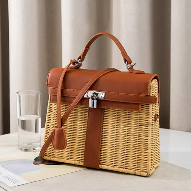 Handmade Rattan Straw Crossbody Bag
