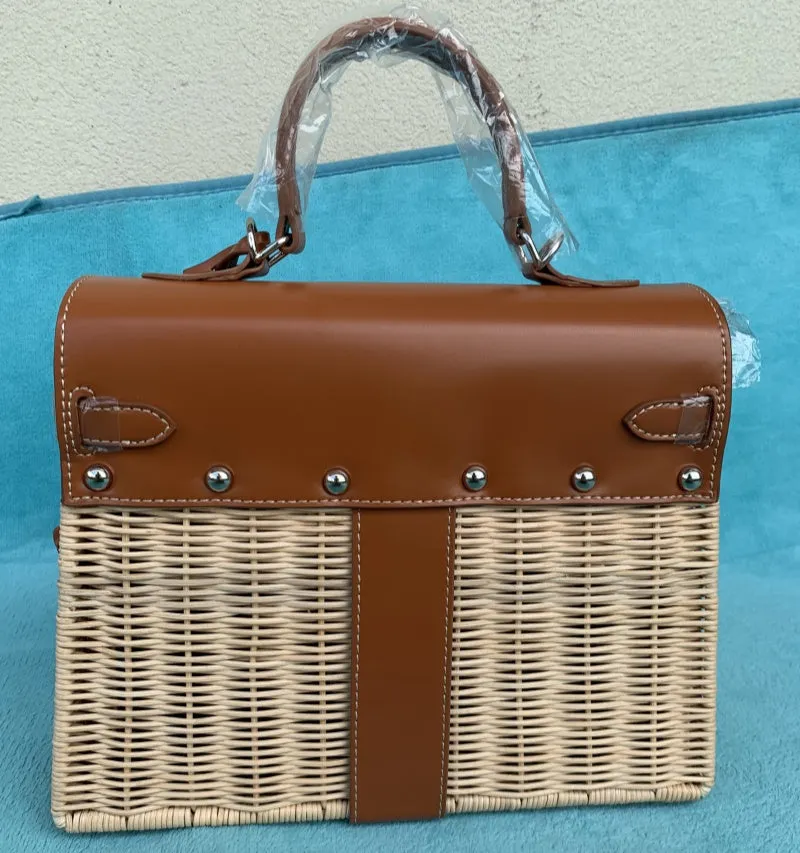 Handmade Rattan Straw Crossbody Bag