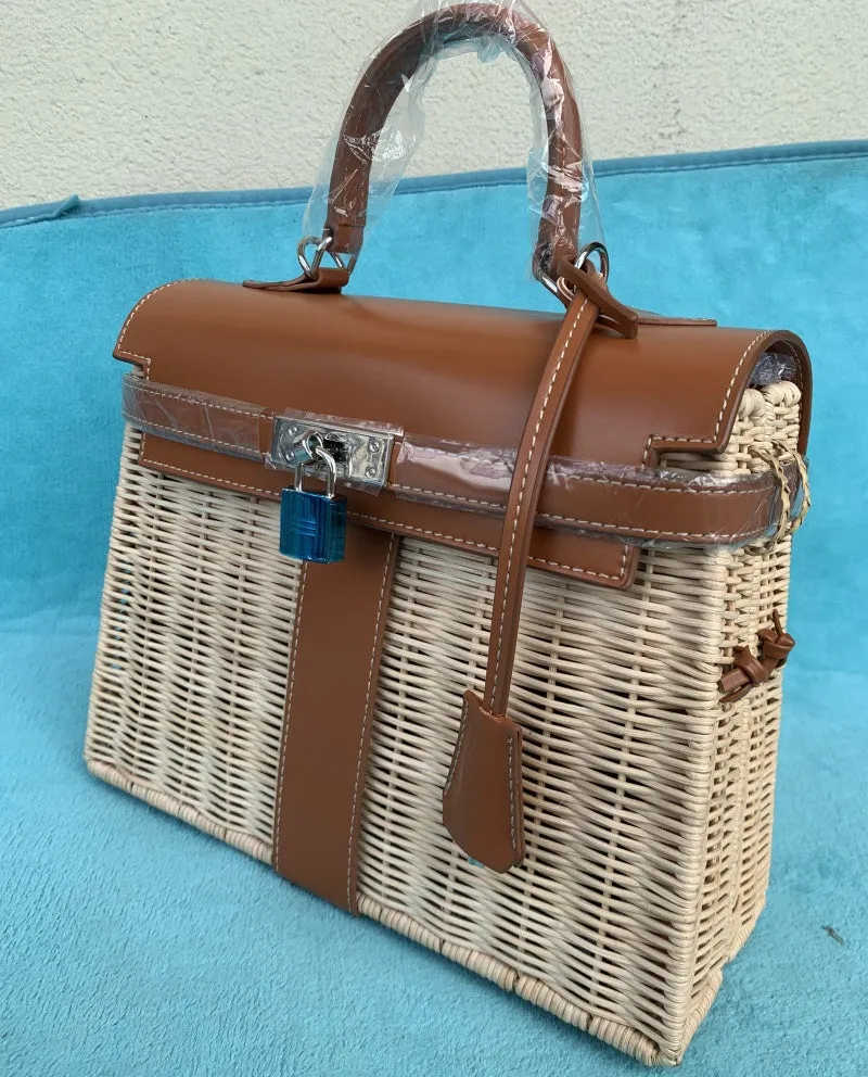 Handmade Rattan Straw Crossbody Bag