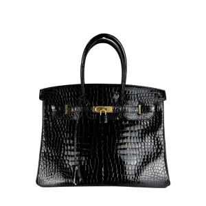Hermès Shiny Crocodile Porosus Birkin 35 Noir