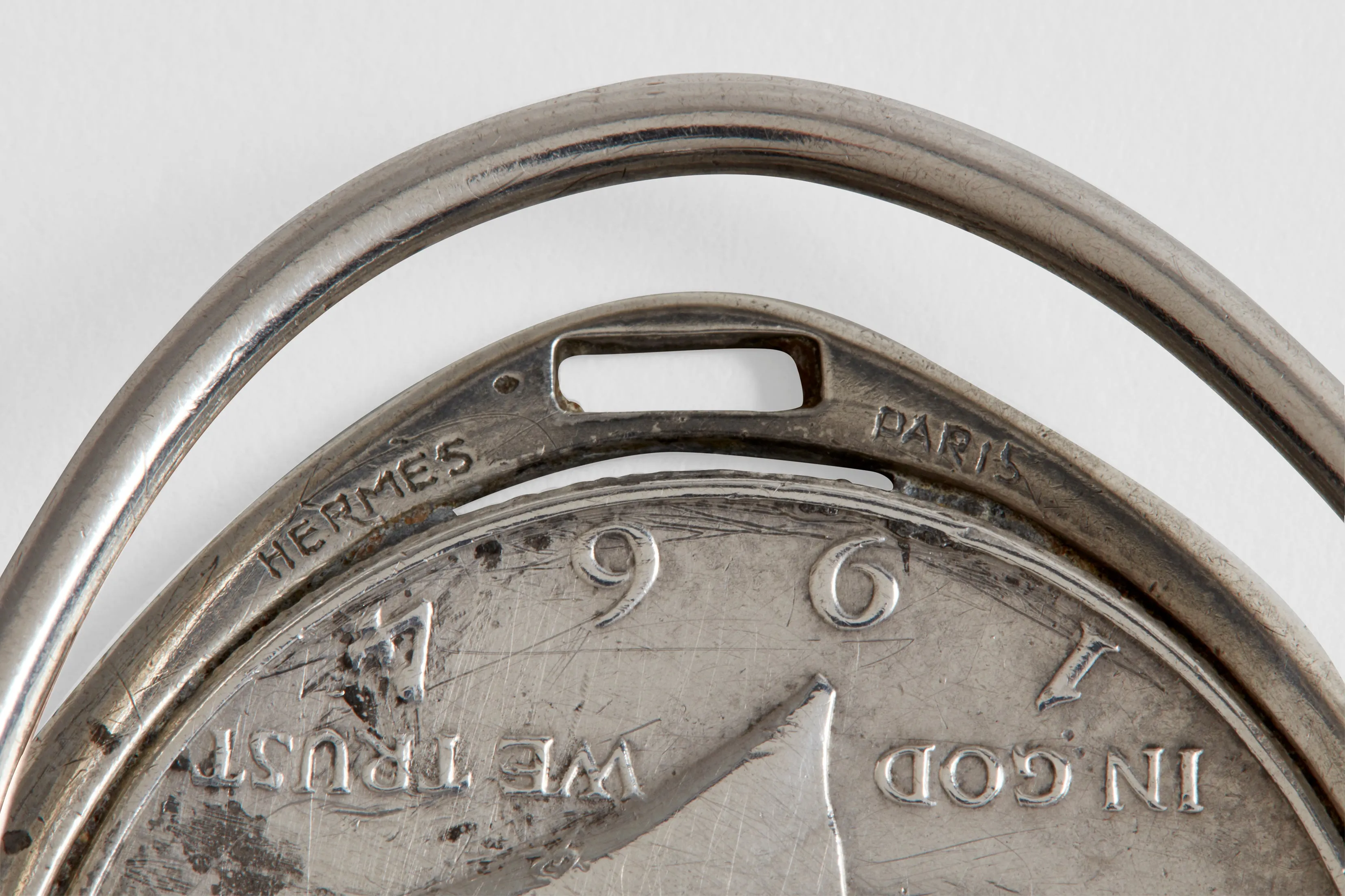 Hermès Sterling Stirrup Money Clip with Kennedy Half Dollar