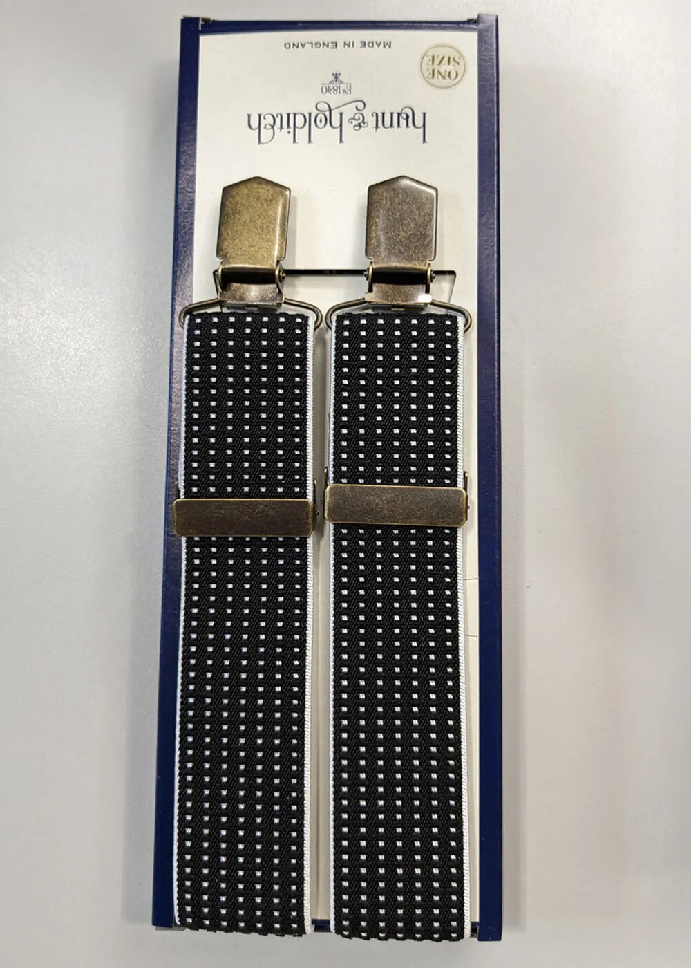 Hunt & Holditch Mini Dot Antique Golden Clips Braces Black White
