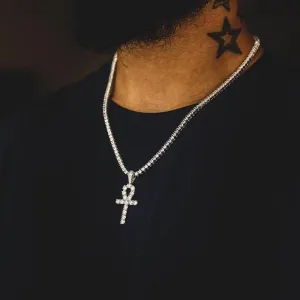 Iced Zircon Ankh Cross With 4mm Tennis Chain Necklace Set Me Hip hop Jewelry AAA CZ Key of Life Egypt Pendant Necklace Set,cz ankh bling