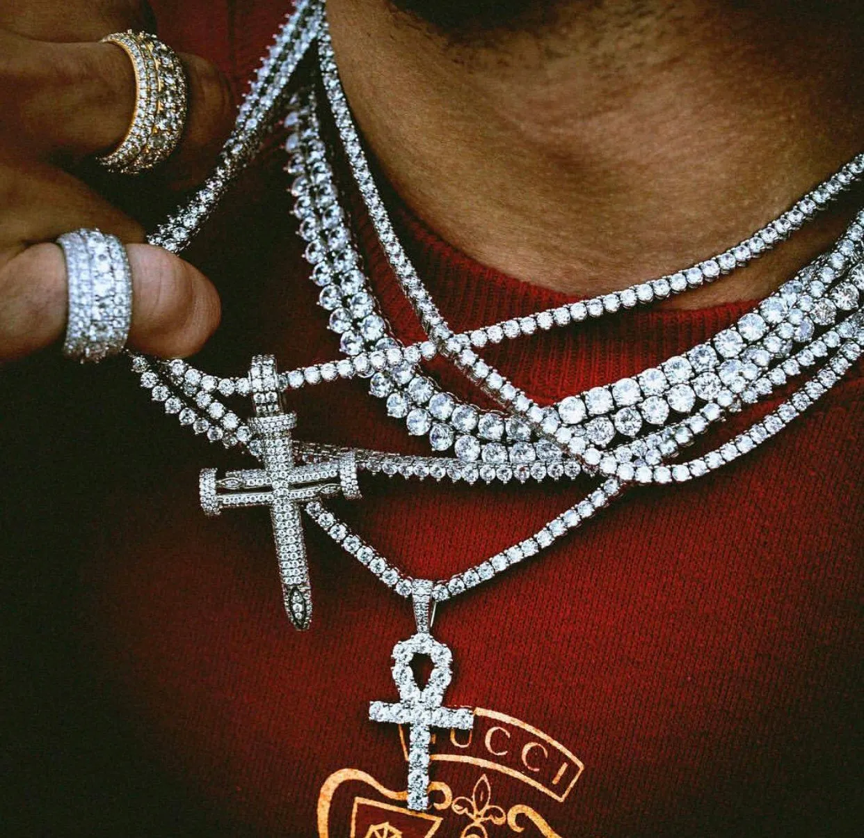 Iced Zircon Ankh Cross With 4mm Tennis Chain Necklace Set Me Hip hop Jewelry AAA CZ Key of Life Egypt Pendant Necklace Set,cz ankh bling