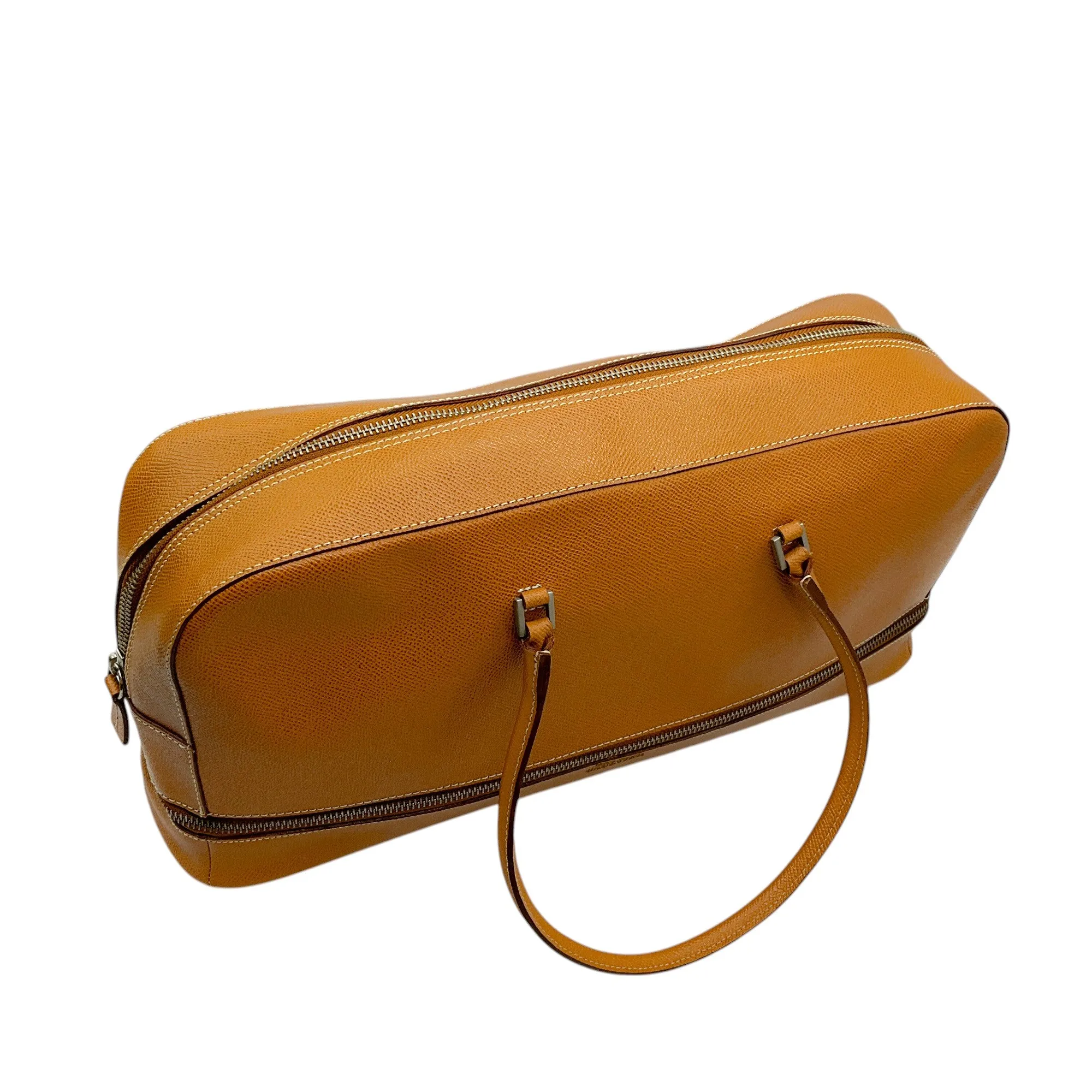 Jean Paul Gaultier Tan Pebbled Leather Double Top Handle Bag
