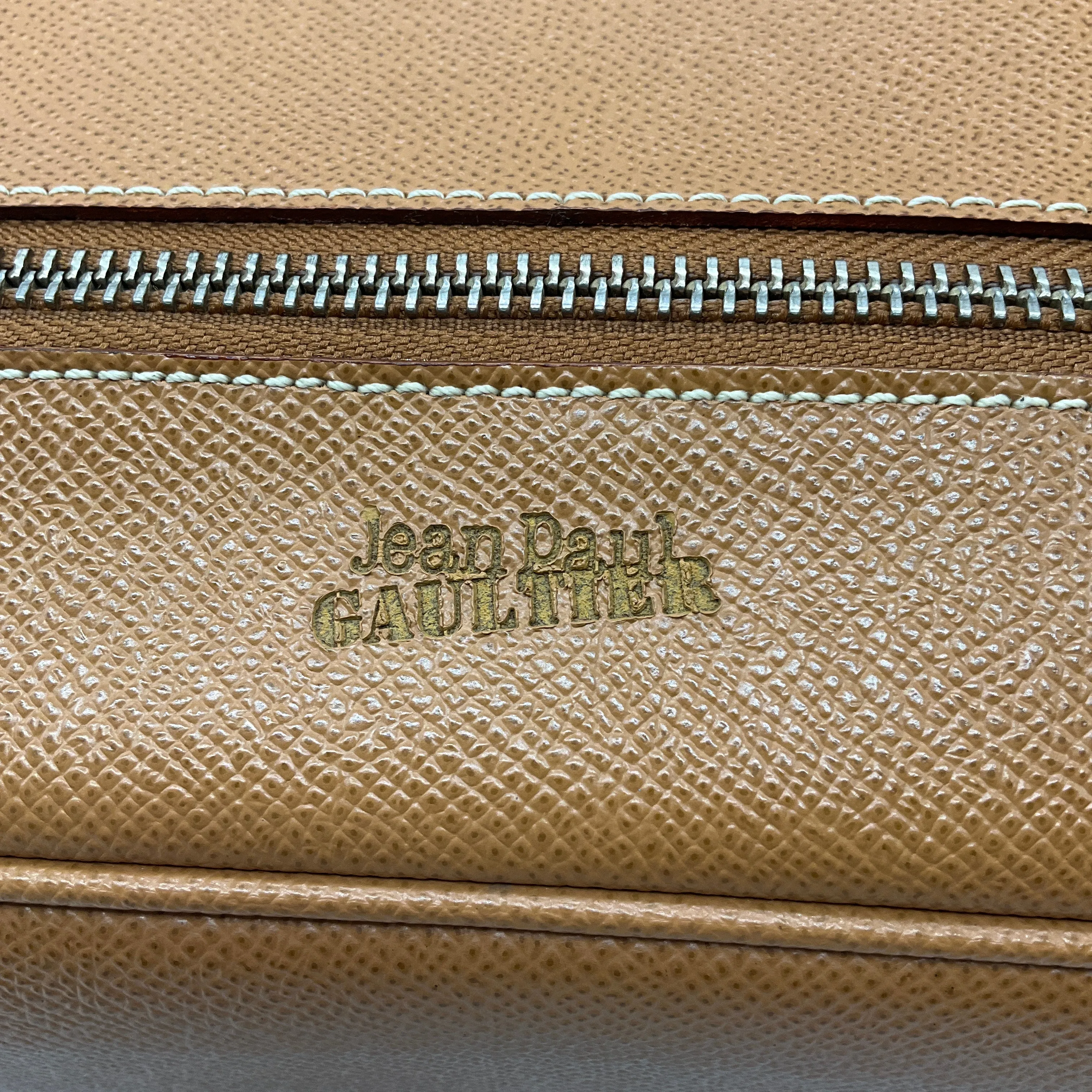 Jean Paul Gaultier Tan Pebbled Leather Double Top Handle Bag