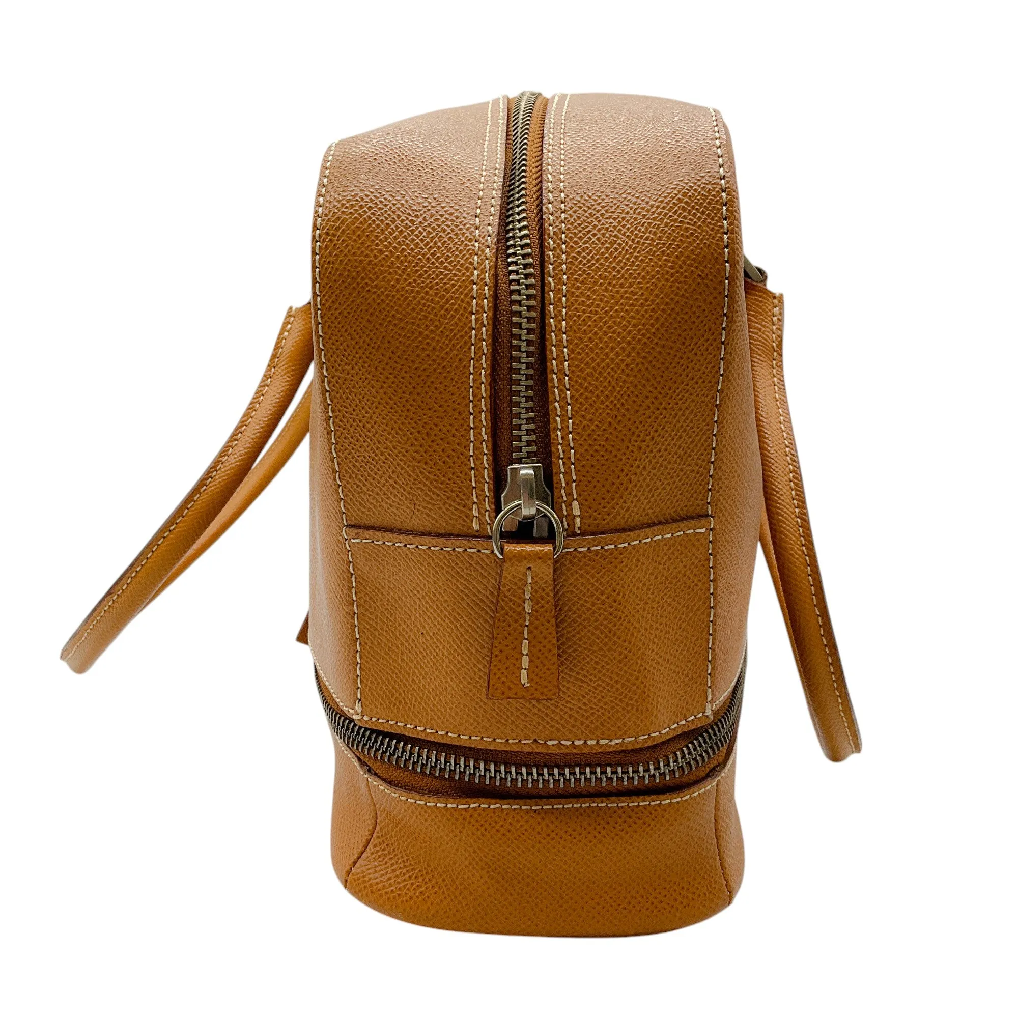 Jean Paul Gaultier Tan Pebbled Leather Double Top Handle Bag