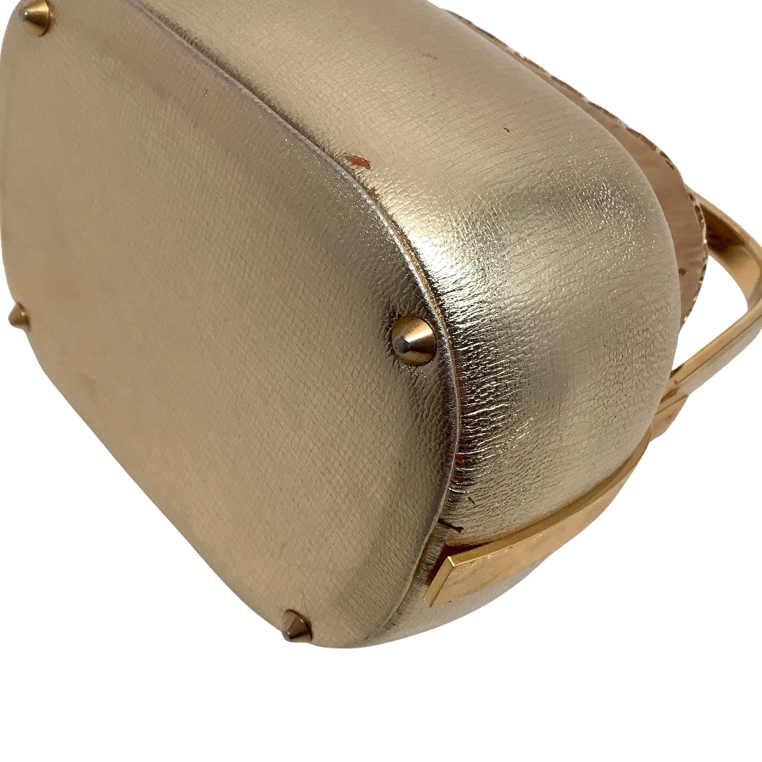 Judith Leiber Vintage Gold Leather Evening Bag with Metal Mesh Top