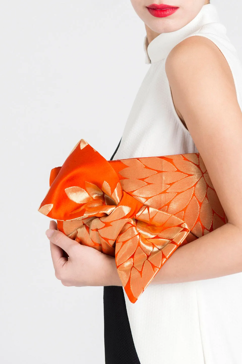 Kimono Obi Bow Clutch Bag | Abstract Camellia | Upcycled from vintage Japanese Silk