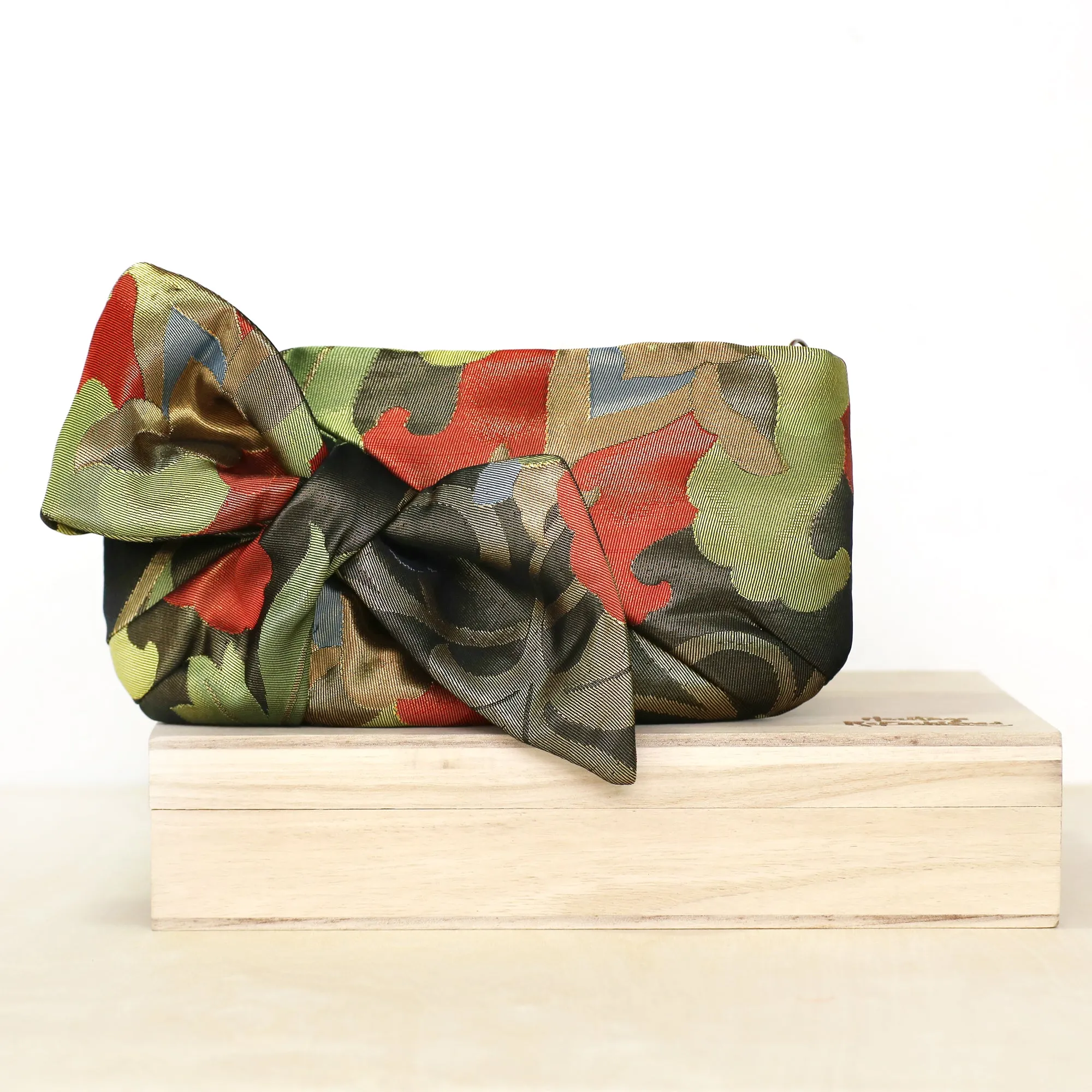 Kimono Obi Bow Clutch Bag | Abstract Camellia | Upcycled from vintage Japanese Silk