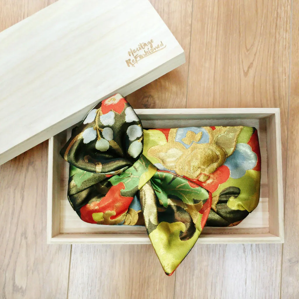 Kimono Obi Bow Clutch Bag | Abstract Camellia | Upcycled from vintage Japanese Silk