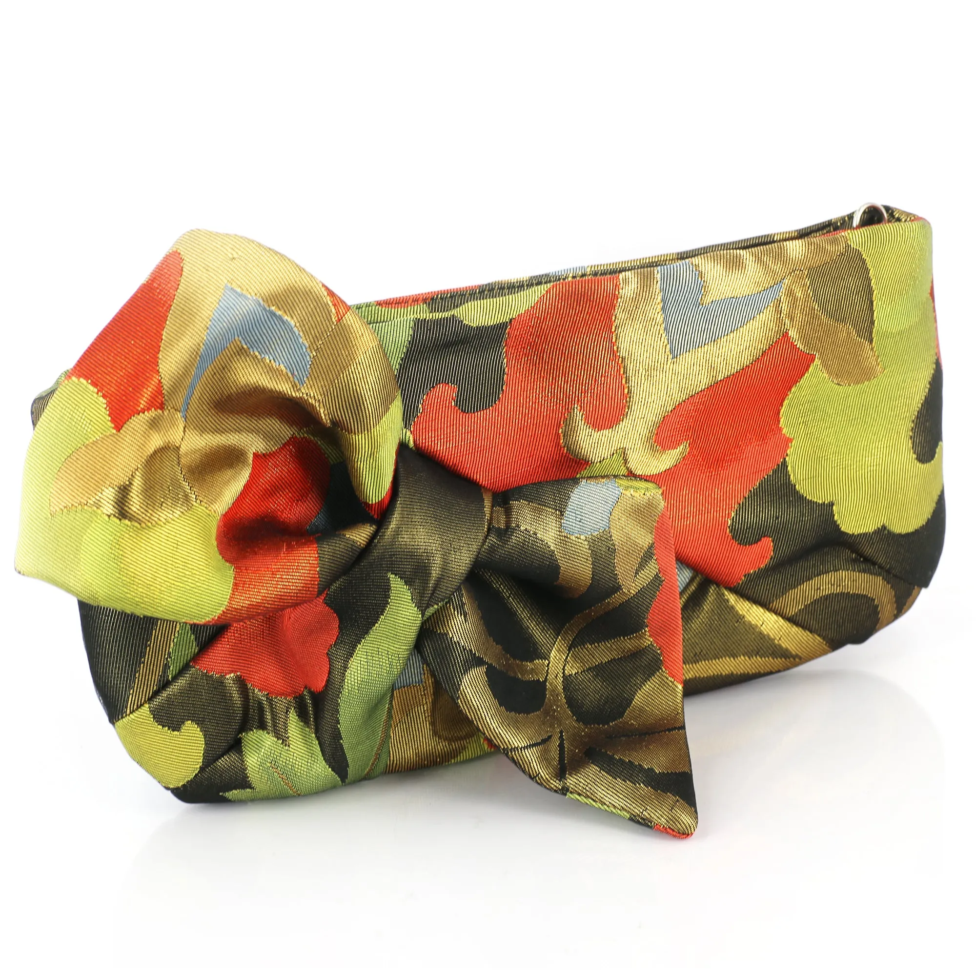 Kimono Obi Bow Clutch Bag | Abstract Camellia | Upcycled from vintage Japanese Silk