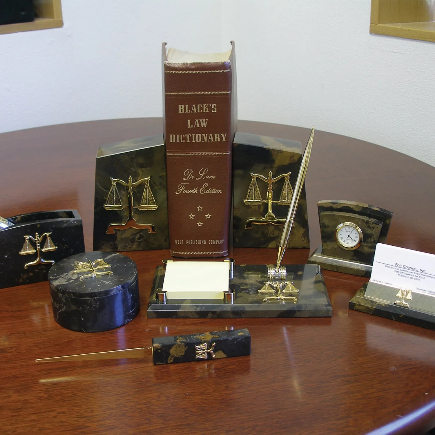 Lawyer Brown Marble Memo Pad & Pen Holder - Item #3623