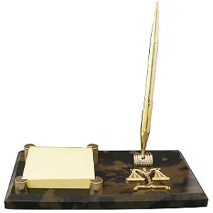Lawyer Brown Marble Memo Pad & Pen Holder - Item #3623