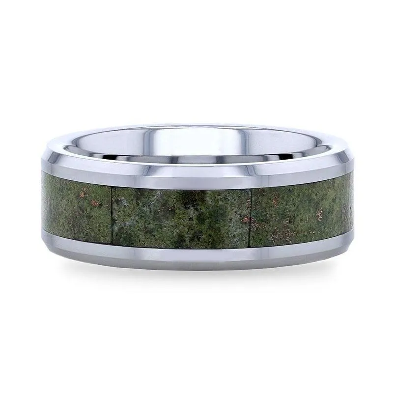LIBERTY | Tungsten Ring, Green Copper Conglomerate Inlay, Beveled Edges