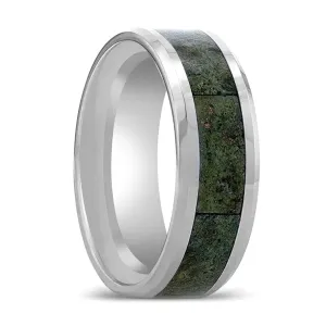 LIBERTY | Tungsten Ring, Green Copper Conglomerate Inlay, Beveled Edges