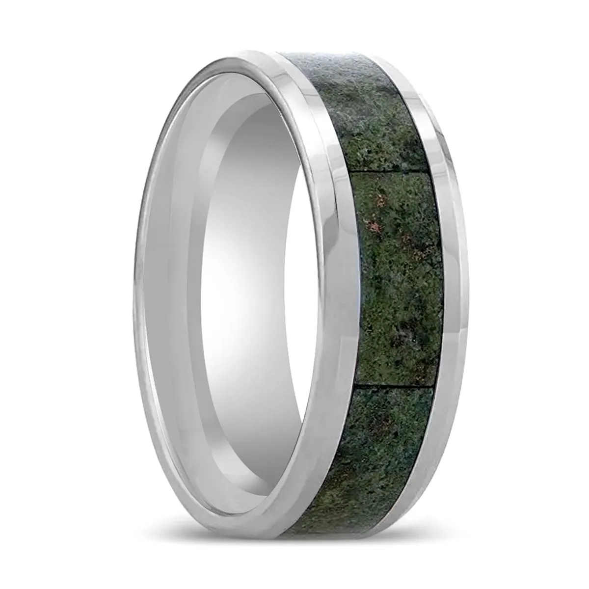 LIBERTY | Tungsten Ring, Green Copper Conglomerate Inlay, Beveled Edges