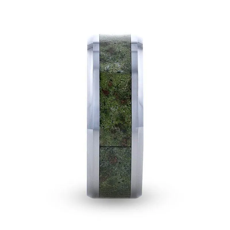 LIBERTY | Tungsten Ring, Green Copper Conglomerate Inlay, Beveled Edges