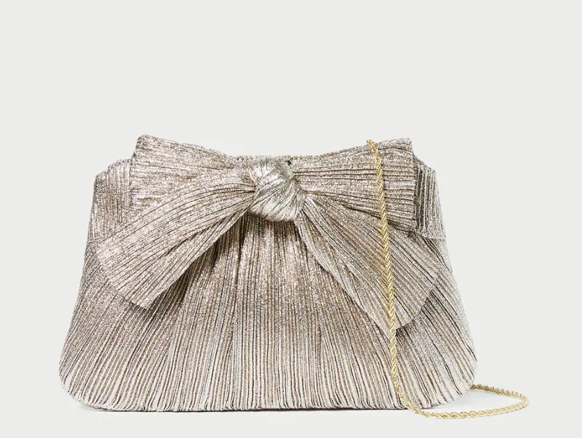 Loeffler Randall - Rayne Pleated Frame Clutch with Bow (Champagne)