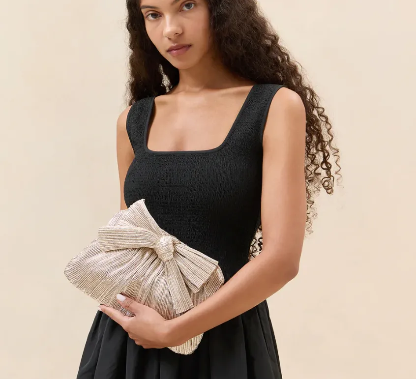 Loeffler Randall - Rayne Pleated Frame Clutch with Bow (Champagne)