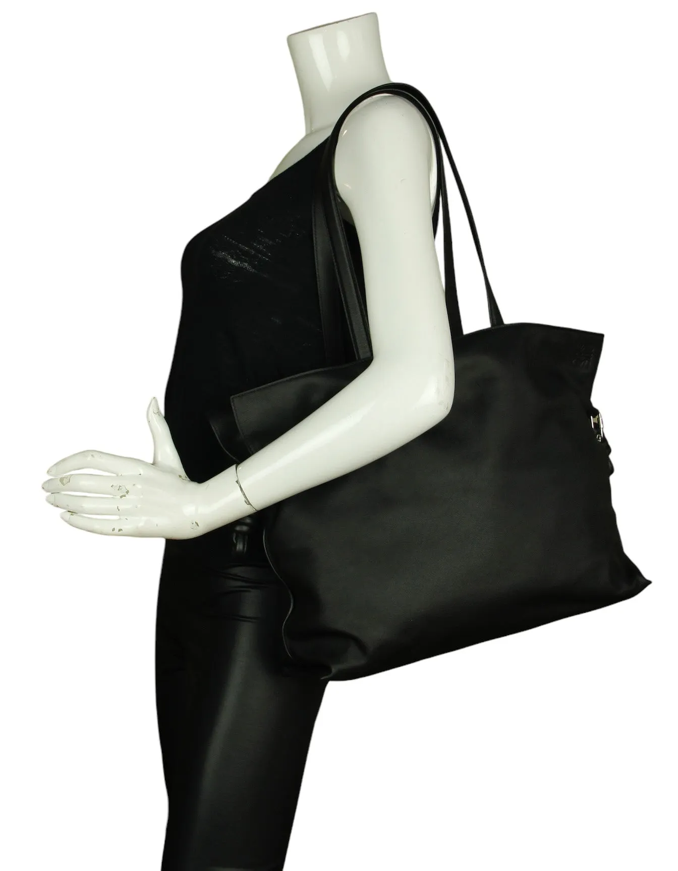 Loewe Black Calfskin Flamenco Large Clutch Tote Bag