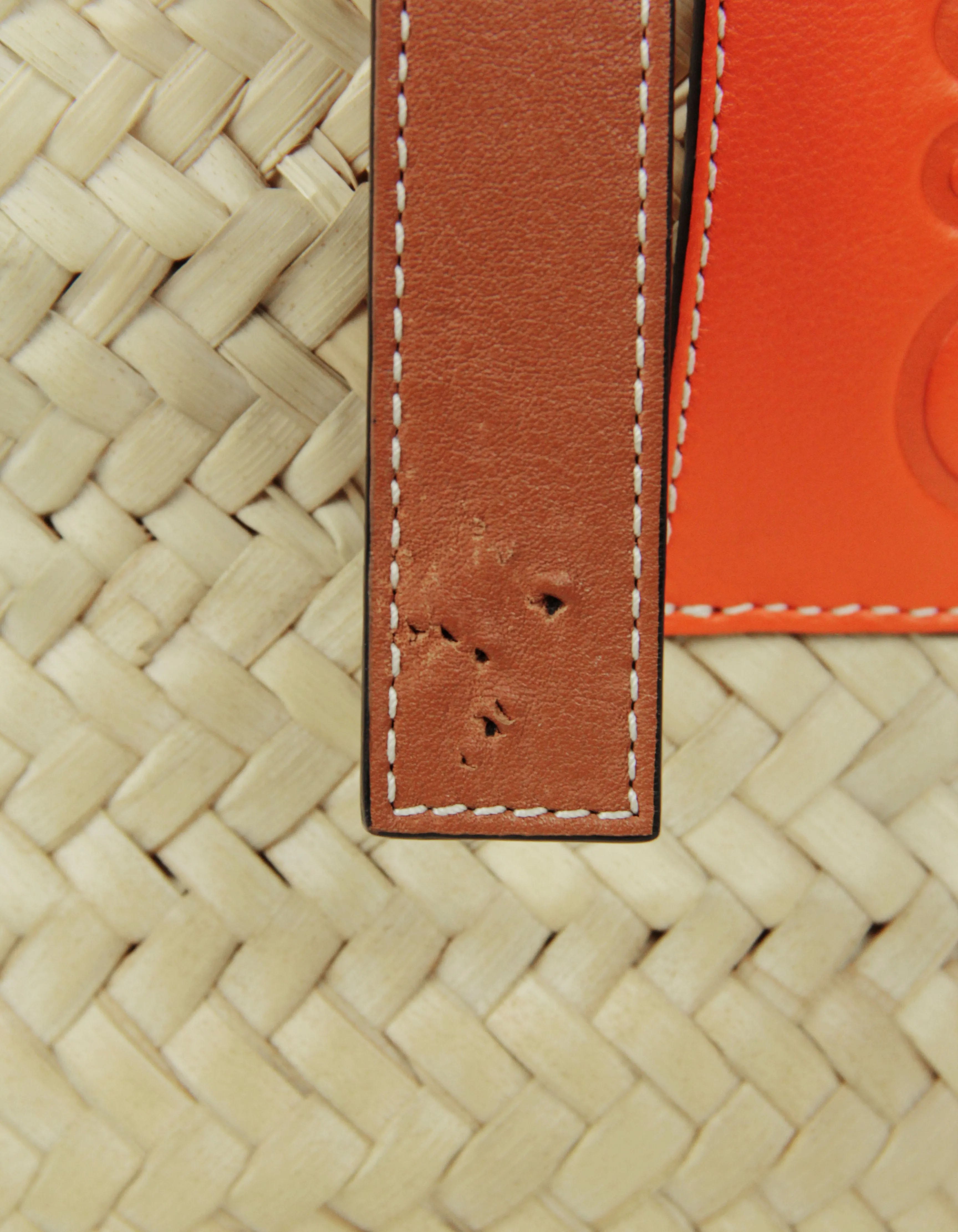 Loewe Natural/Orange Raffia Small Basket Tote Bag