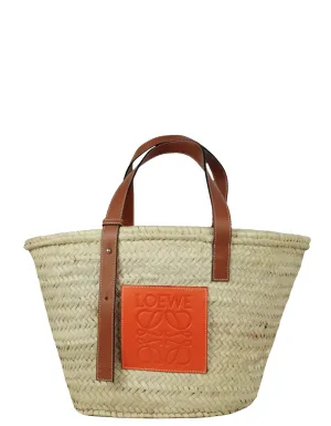 Loewe Natural/Orange Raffia Small Basket Tote Bag