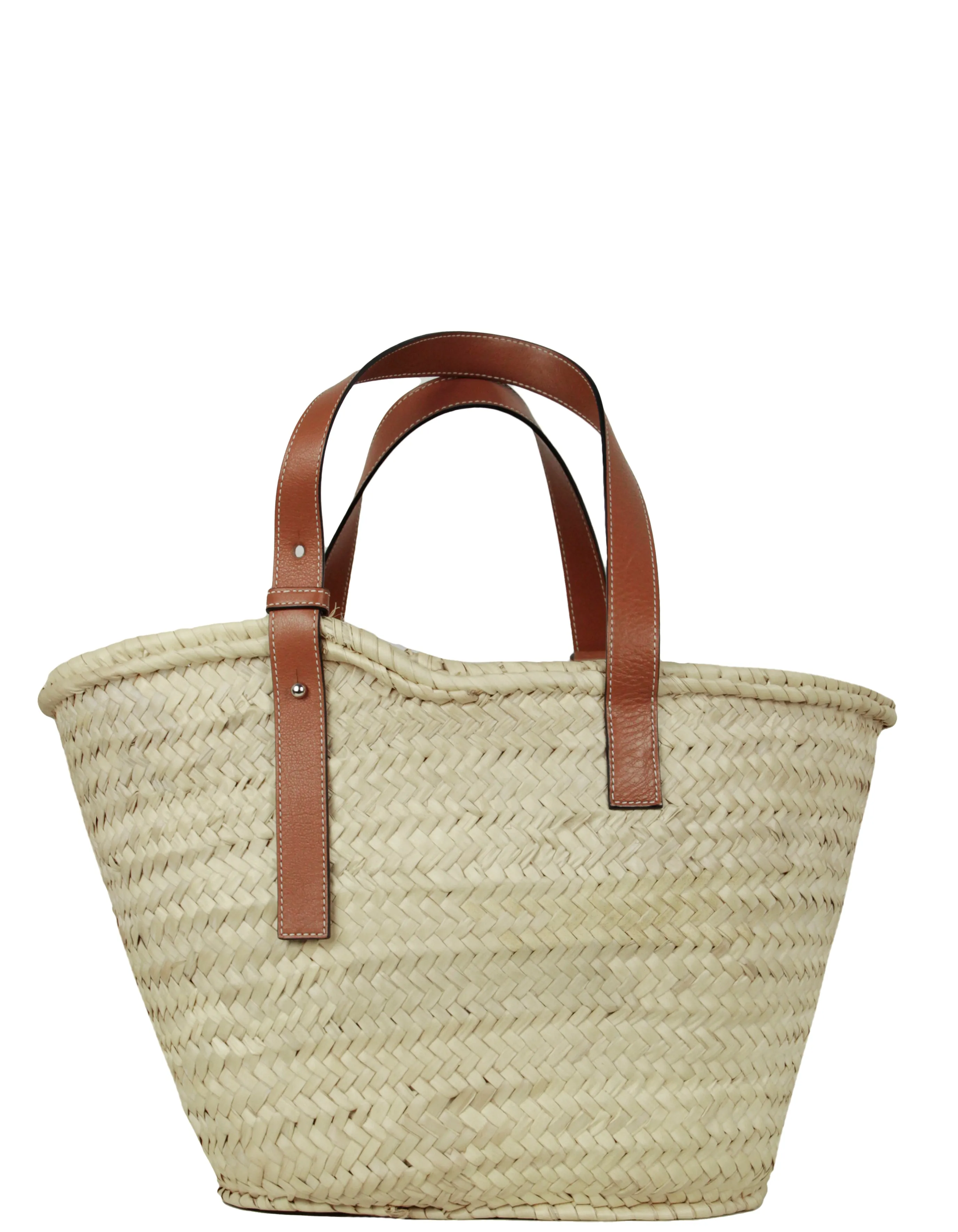 Loewe Natural/Orange Raffia Small Basket Tote Bag