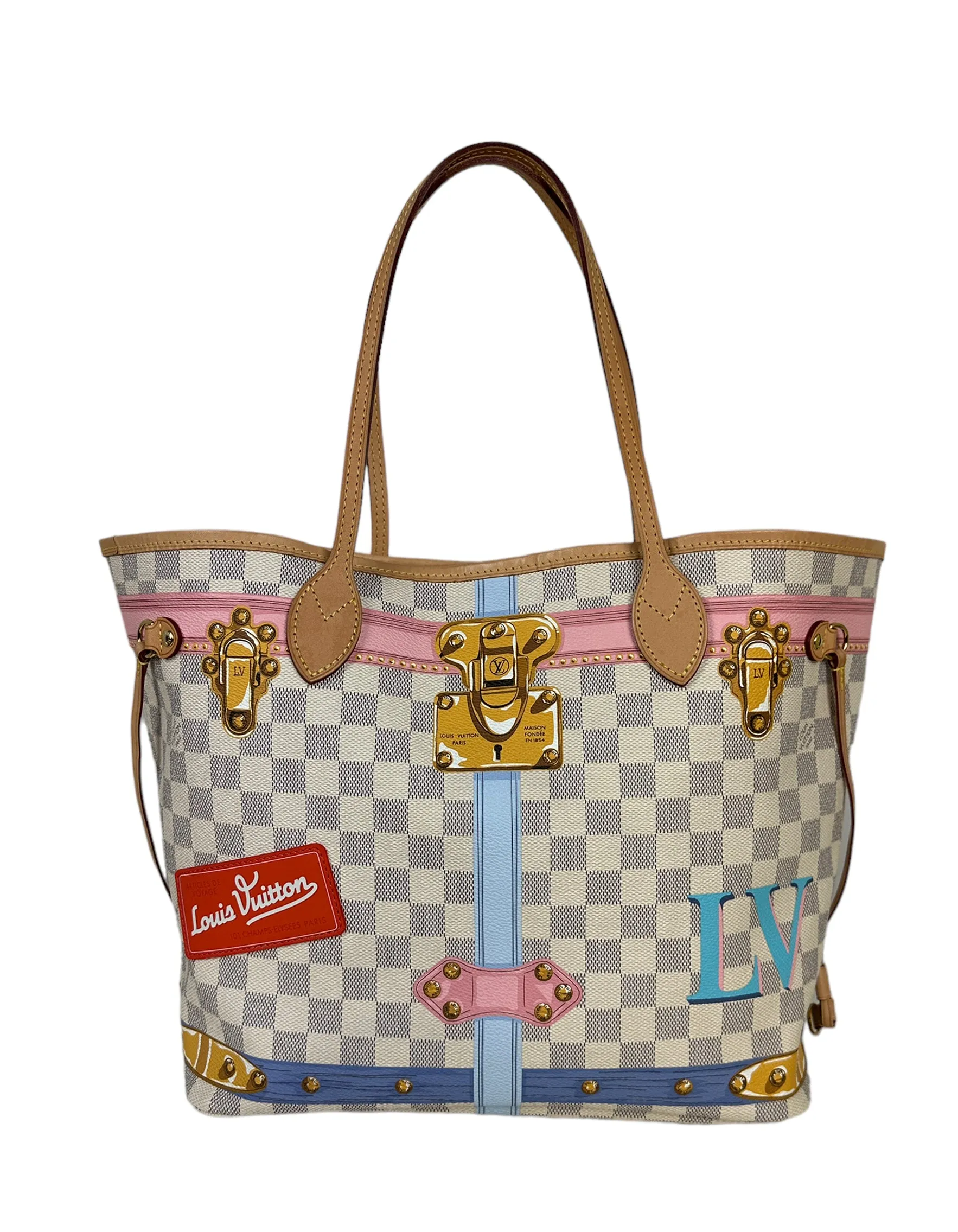 Louis Vuitton Damier Azur Summer Trunks Neverfull MM Tote Bag