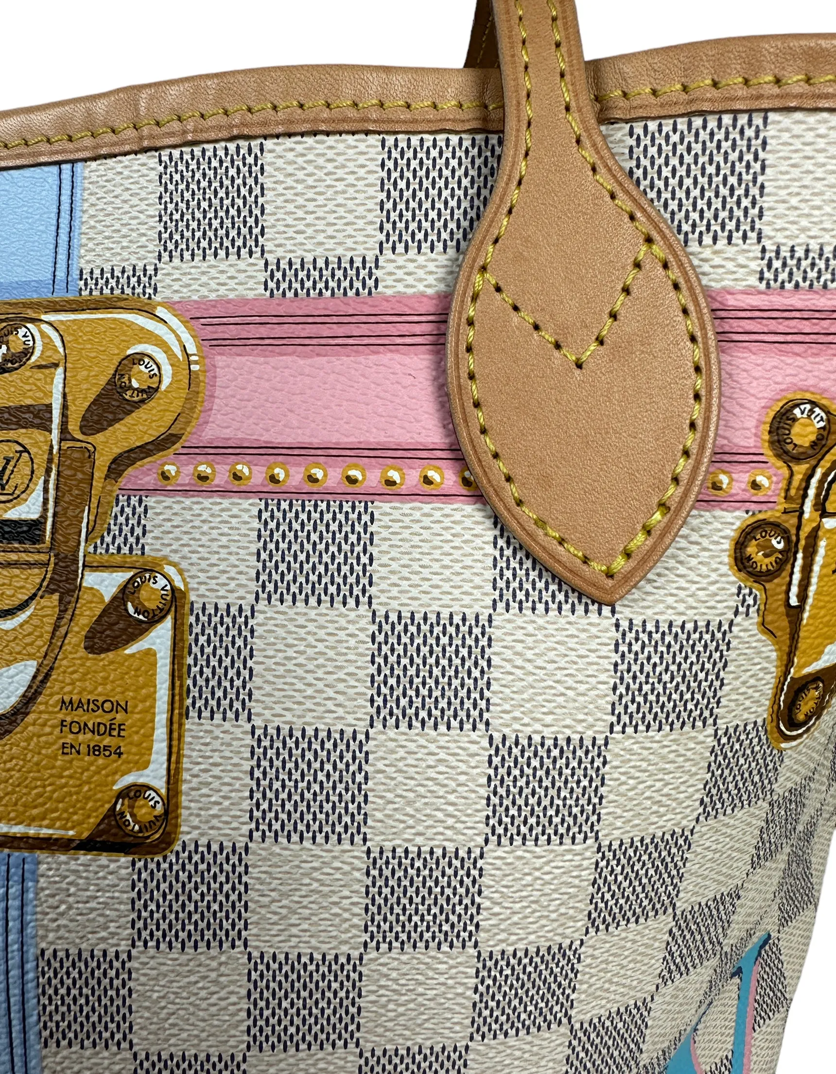 Louis Vuitton Damier Azur Summer Trunks Neverfull MM Tote Bag