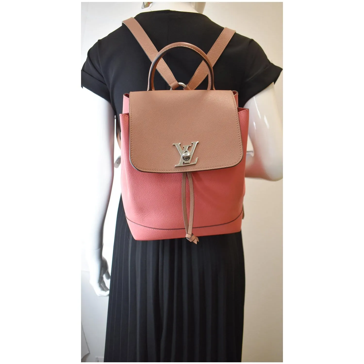 LOUIS VUITTON Lockme Calfskin Leather Backpack Salmon