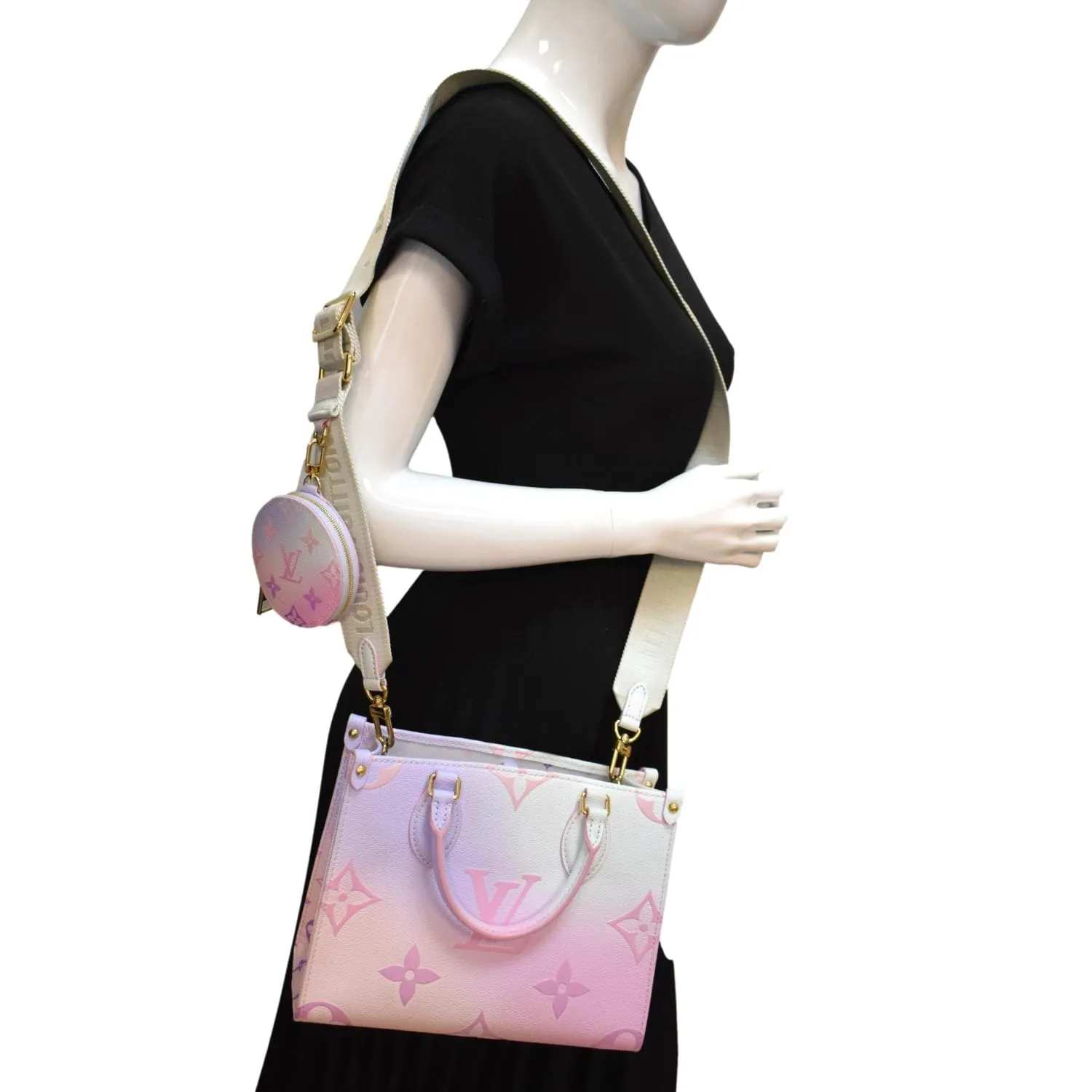 LOUIS VUITTON Women Onthego PM Monogram Coated Canvas Tote Sunrise Pastel