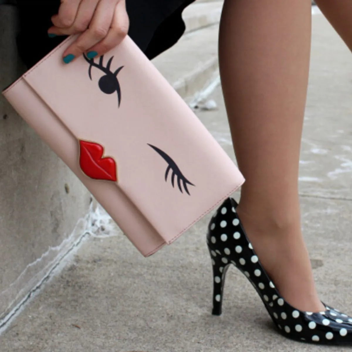Love Birds Wink Lambskin Leather Clutch