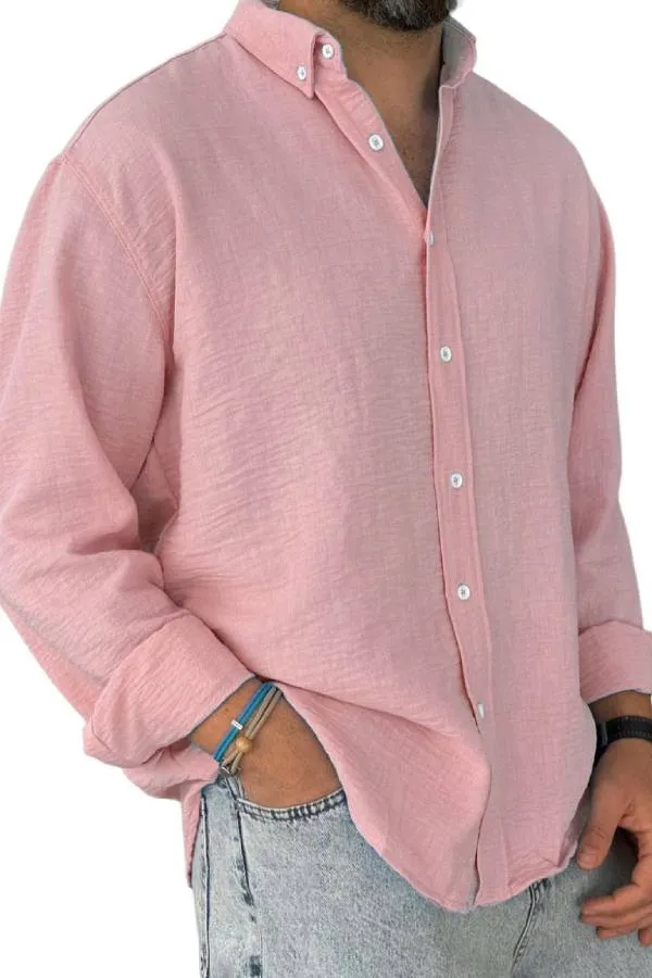 Men's Casual Simple Cotton Lapel Long-Sleeved Shirt