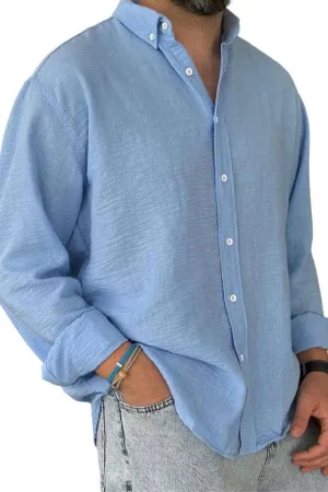 Men's Casual Simple Cotton Lapel Long-Sleeved Shirt