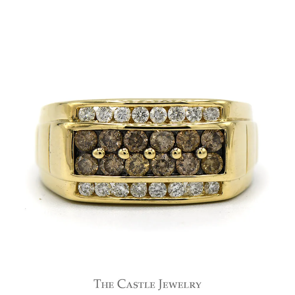 Men's Effy .96cttw Chocolate and White Diamond Designer Ring in 14k Yellow Gold
