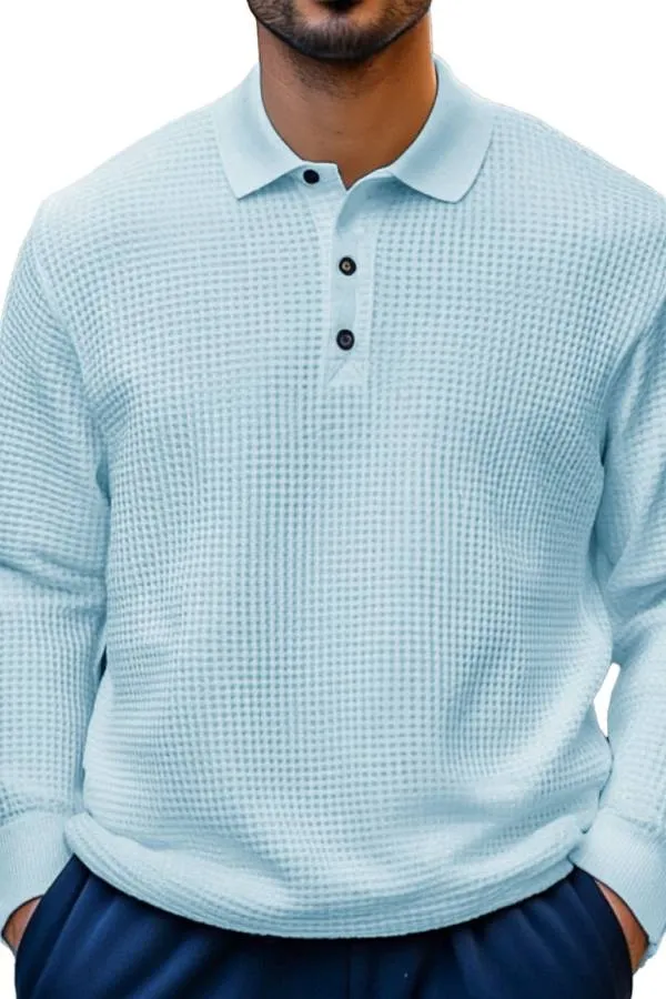 Men's Fashion Casual Waffle Fabric Lapel Long Sleeve Polo Shirt
