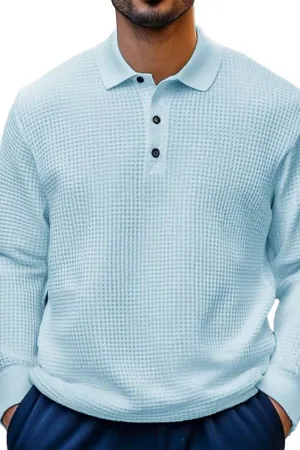 Men's Fashion Casual Waffle Fabric Lapel Long Sleeve Polo Shirt