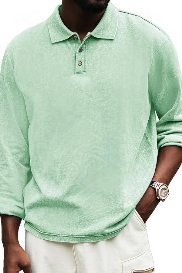 Men's Fashion Vintage Distressed Lapel Long Sleeve Polo Shirt