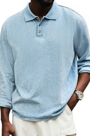 Men's Fashion Vintage Distressed Lapel Long Sleeve Polo Shirt
