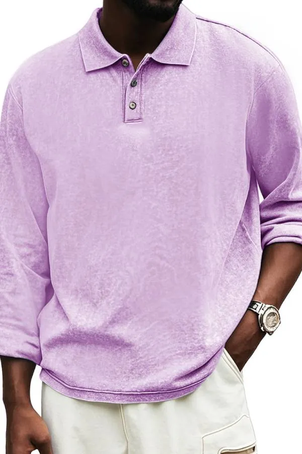 Men's Fashion Vintage Distressed Lapel Long Sleeve Polo Shirt
