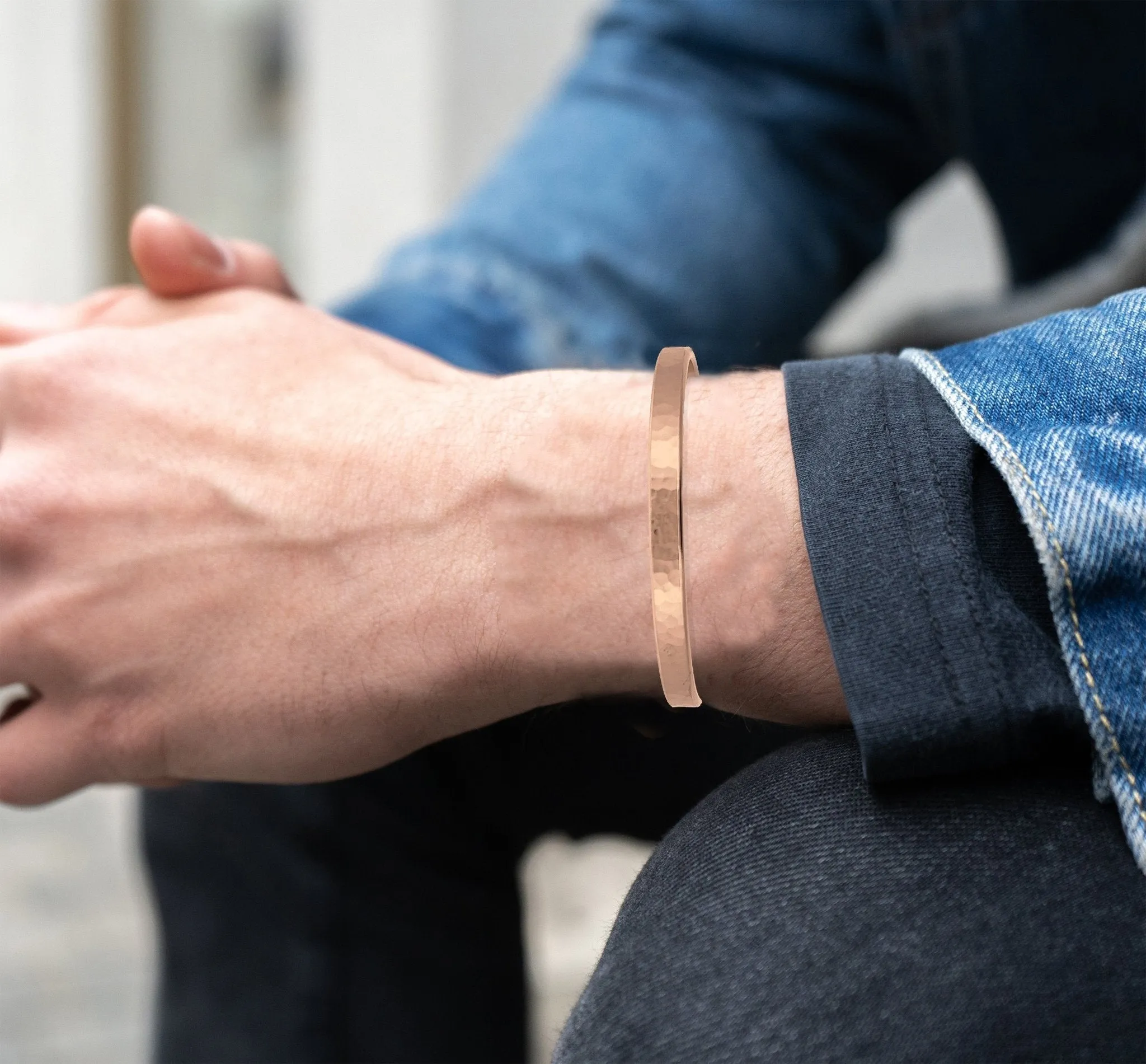 Men's Hammered Copper Cuff Bracelet - 5mm Wide