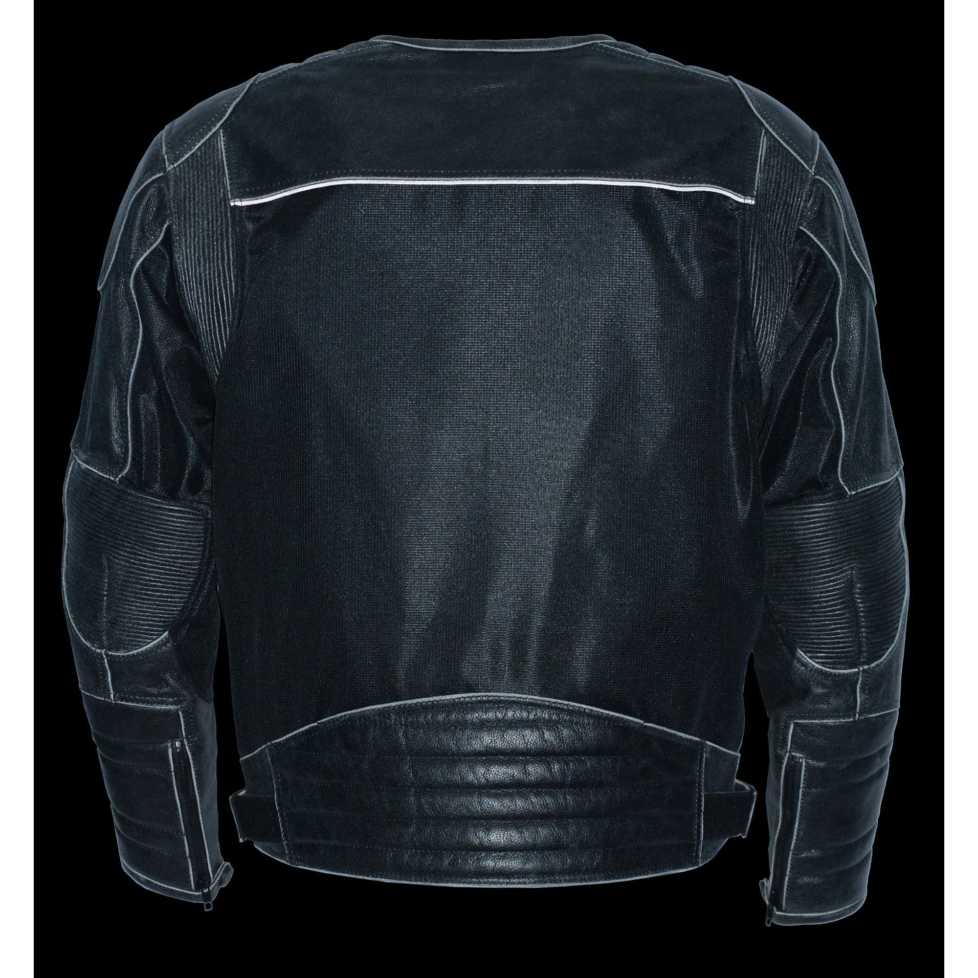 Men's Leather & Mesh Racer Jacket w/ Removable Rain Jacket Liner