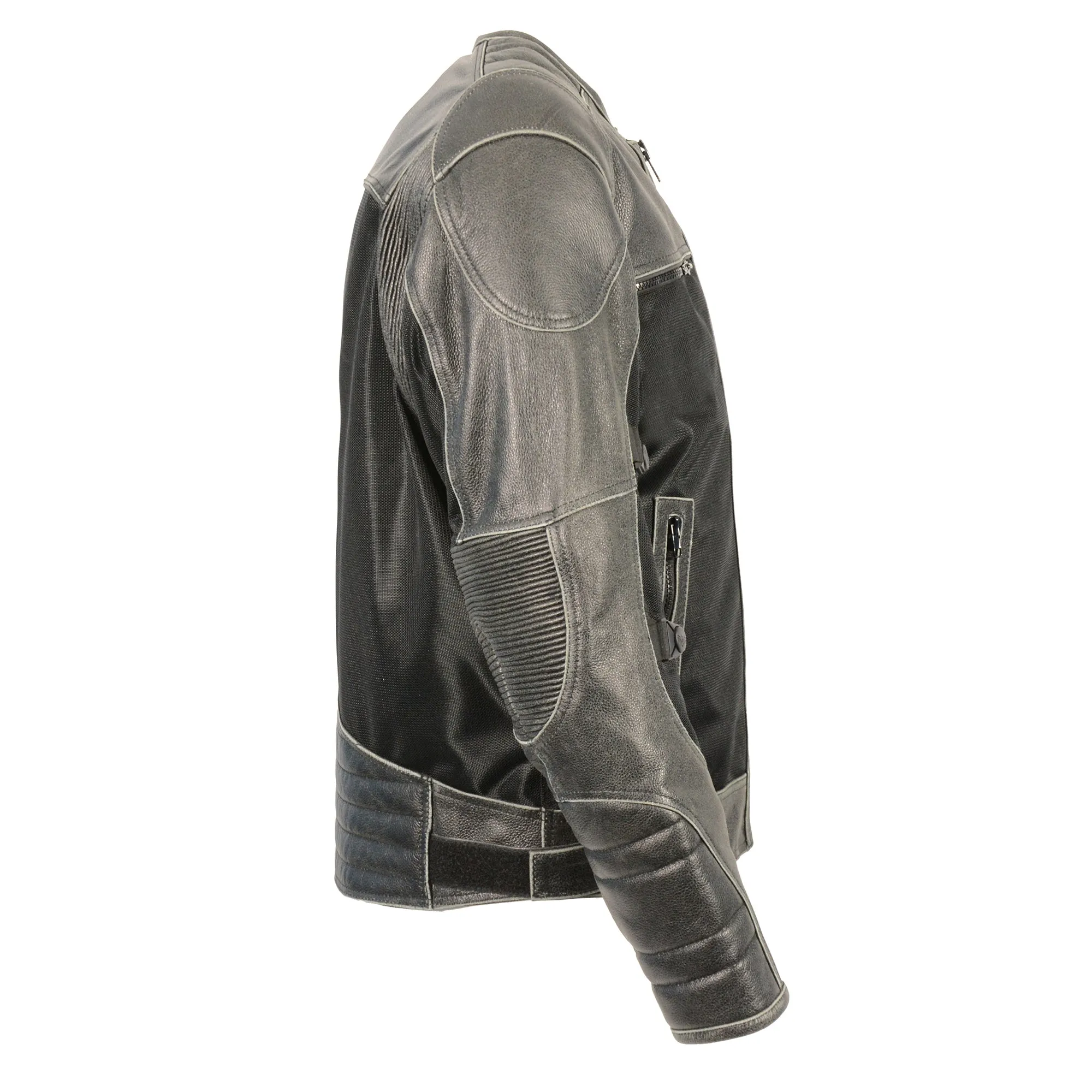 Men's Leather & Mesh Racer Jacket w/ Removable Rain Jacket Liner
