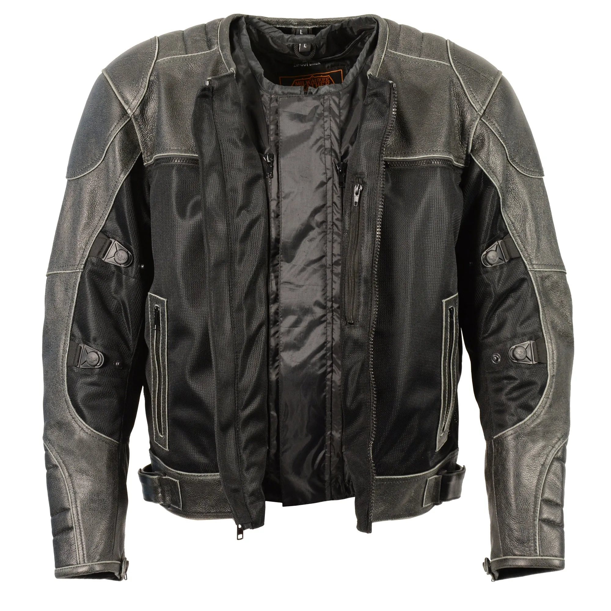 Men's Leather & Mesh Racer Jacket w/ Removable Rain Jacket Liner