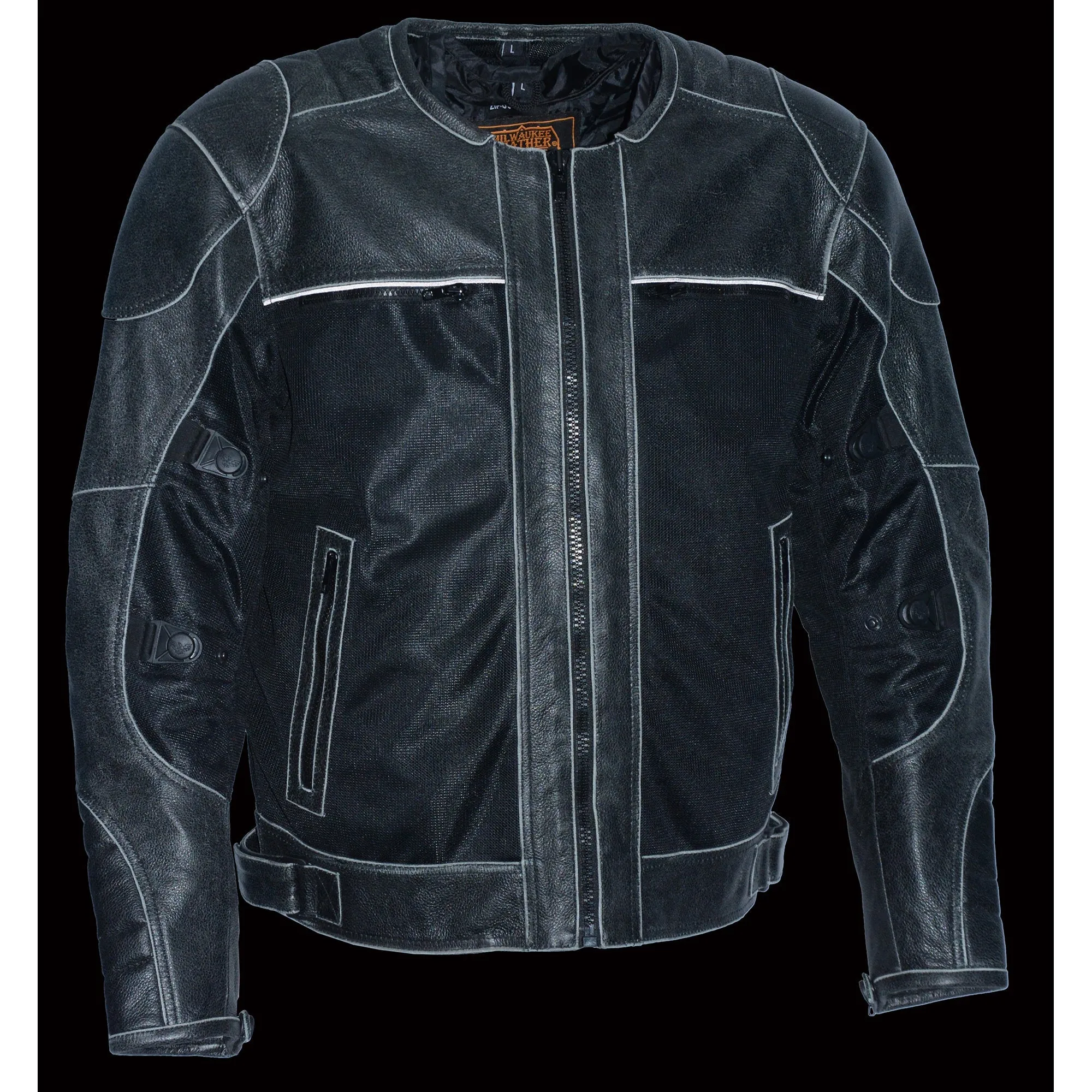 Men's Leather & Mesh Racer Jacket w/ Removable Rain Jacket Liner