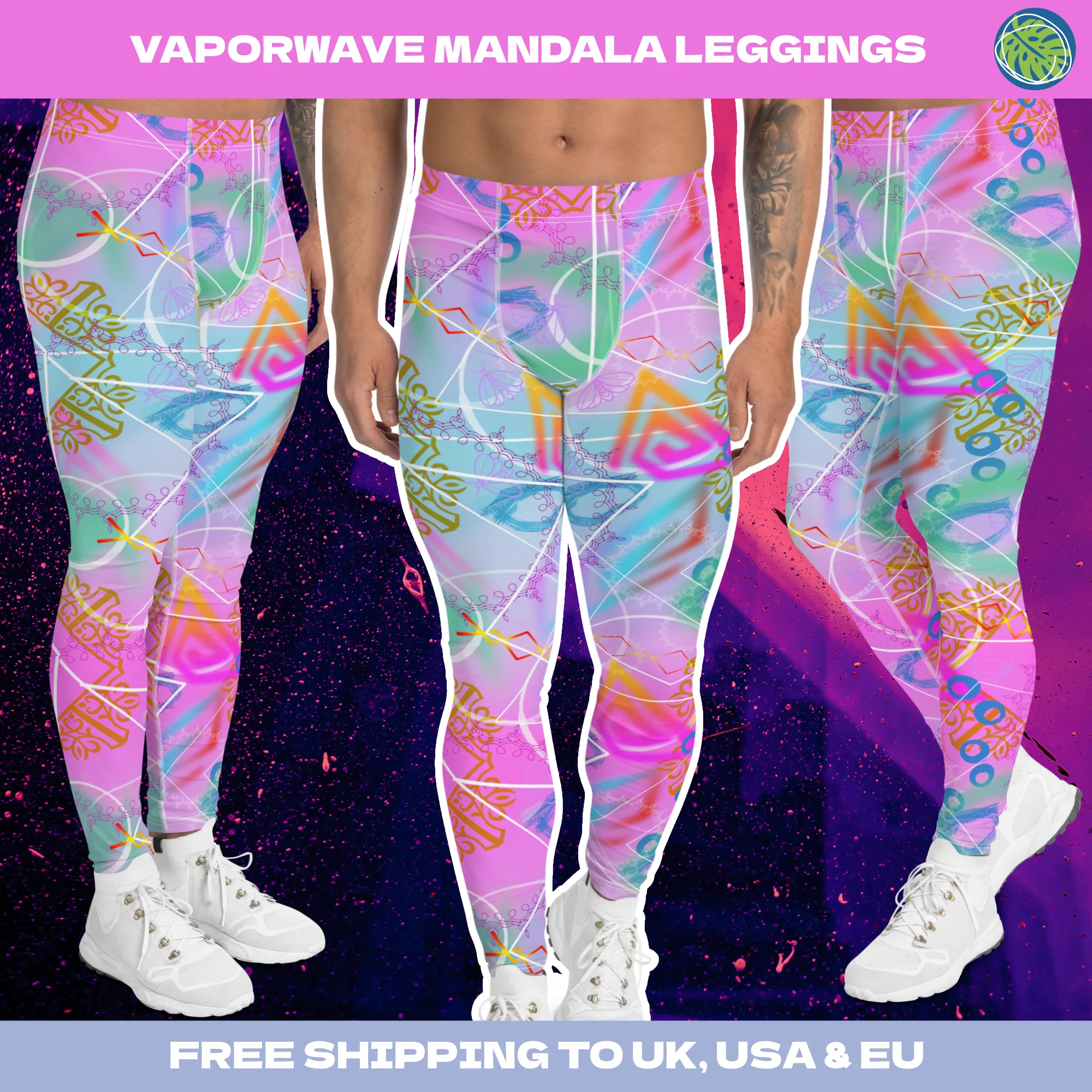 Mens Leggings, Vaporwave Mandala